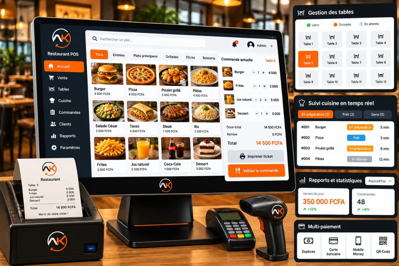 Caisse AK Software en situation dans un restaurant